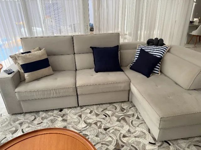 Sofá 4 Lugares Retrátil E Reclinável com Divã Esquerdo Camurça Cinza Claro - Foto 2