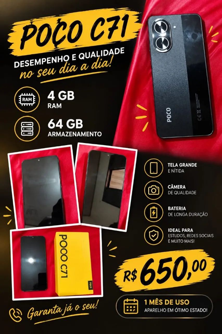VENDO POCO C71 CELULAR PERFEITO OTIMO ESTADO NOVO