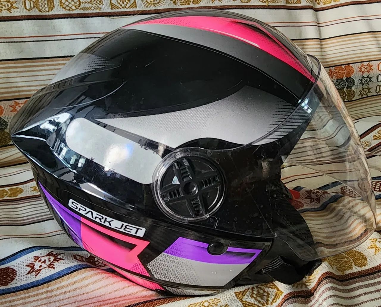 Capacete Ebf Spark Jet Square Preto Rosa - Foto 3
