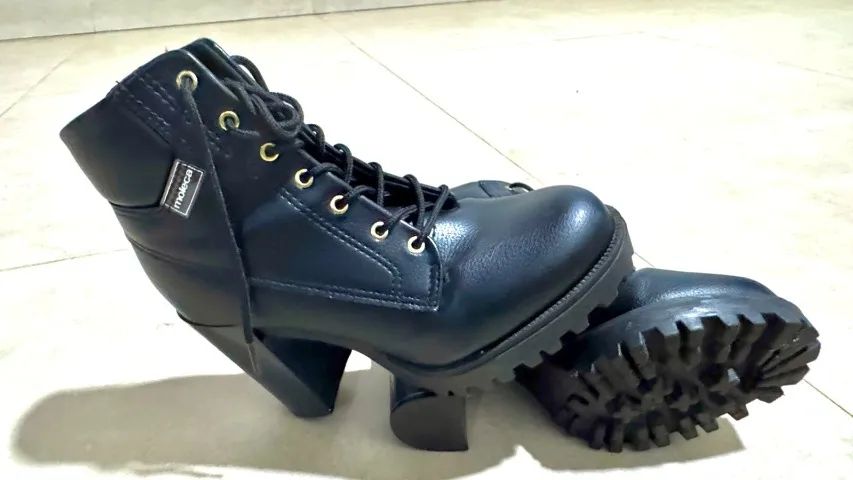 Bota Coturno Moleca Preta Salto Tratorado Nº 35