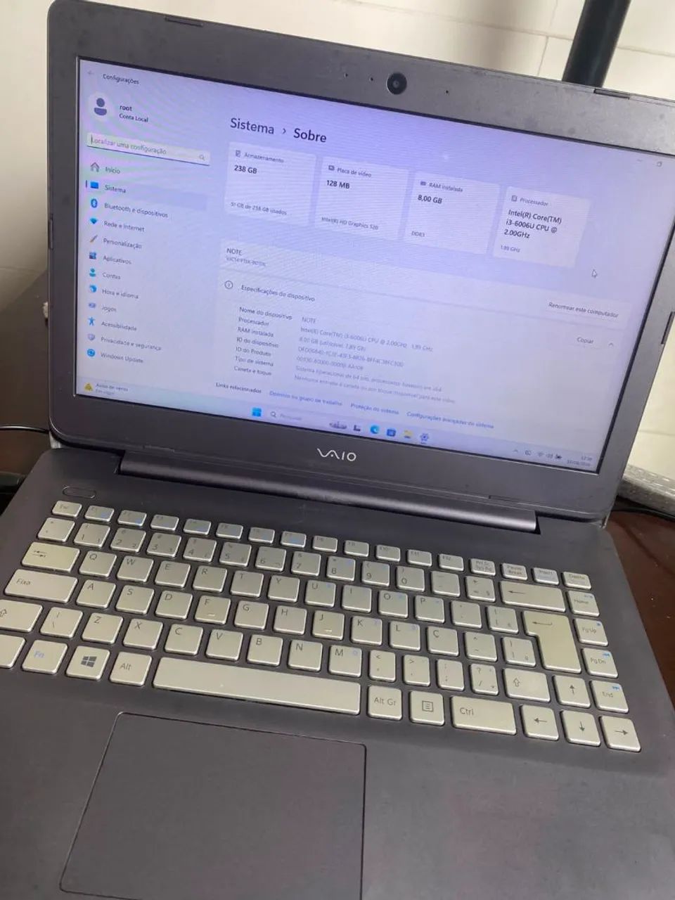 Notebook VAIO Core i3 | 8 GB RAM | SSD 256 GB | Windows 11