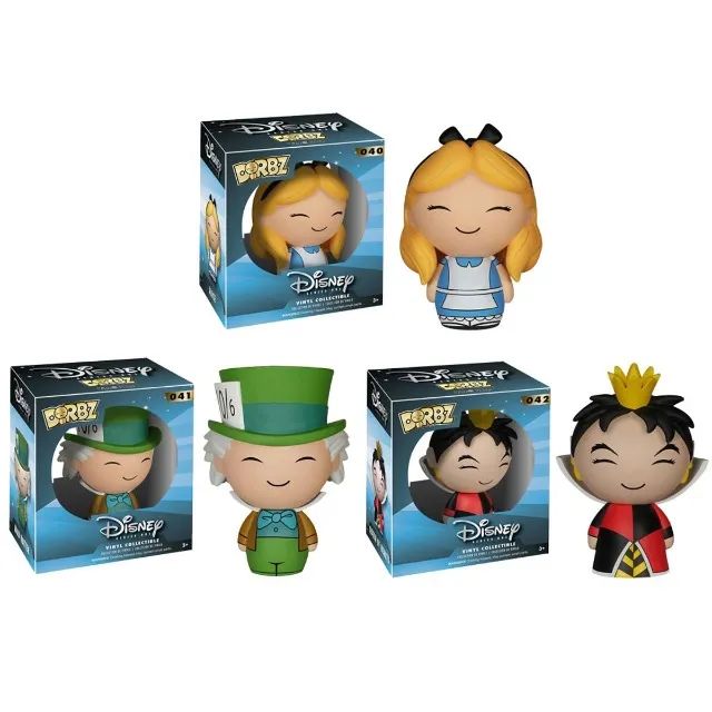 funko pop dorbz alice no país das maravilhas, chapeleiro maluco e rainha vermelha