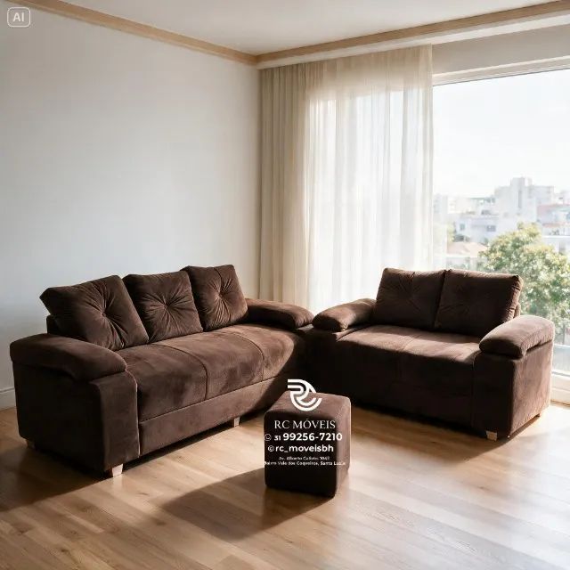 Sofá 2 e 3 Lugares Braço Fofão Suede Cinza D33 Confortável Resistente - Foto 2