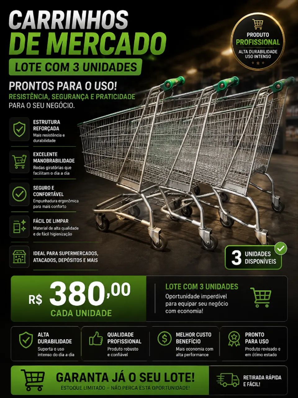 CARRINHOS DE MERCADO - LOTE COM 3 UNIDADES - Foto 2