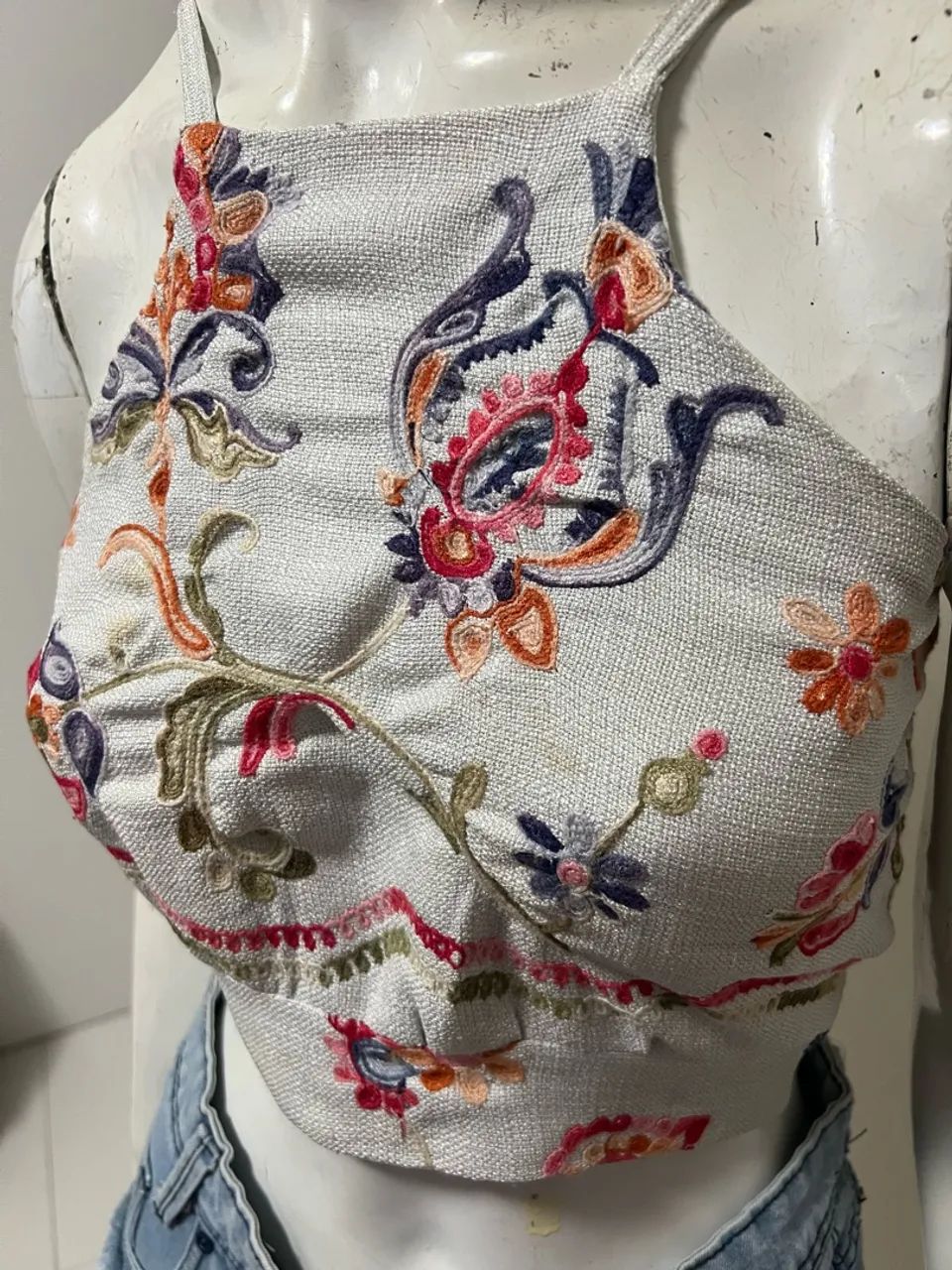 Cropped Floral Estampado com Babado - Tam. P - Foto 4