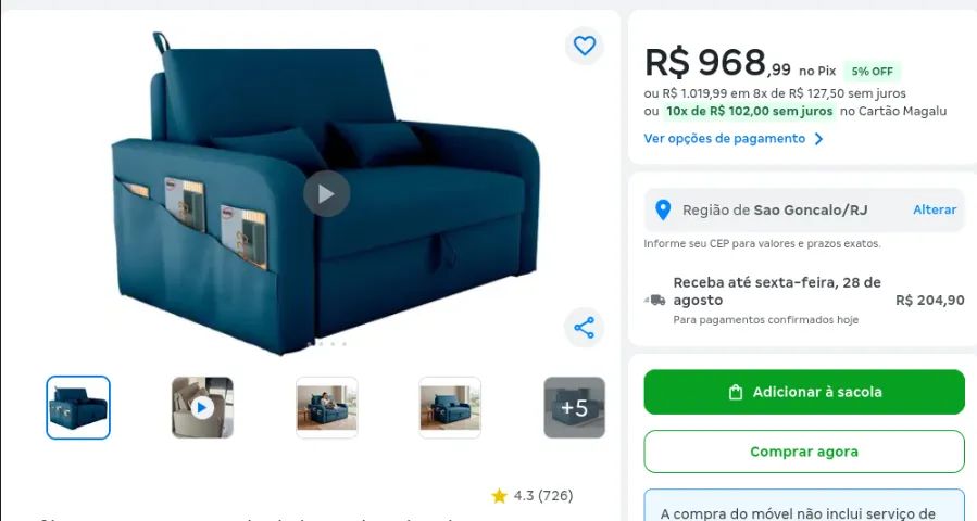 Sofá cama de casal com baú - Foto 5