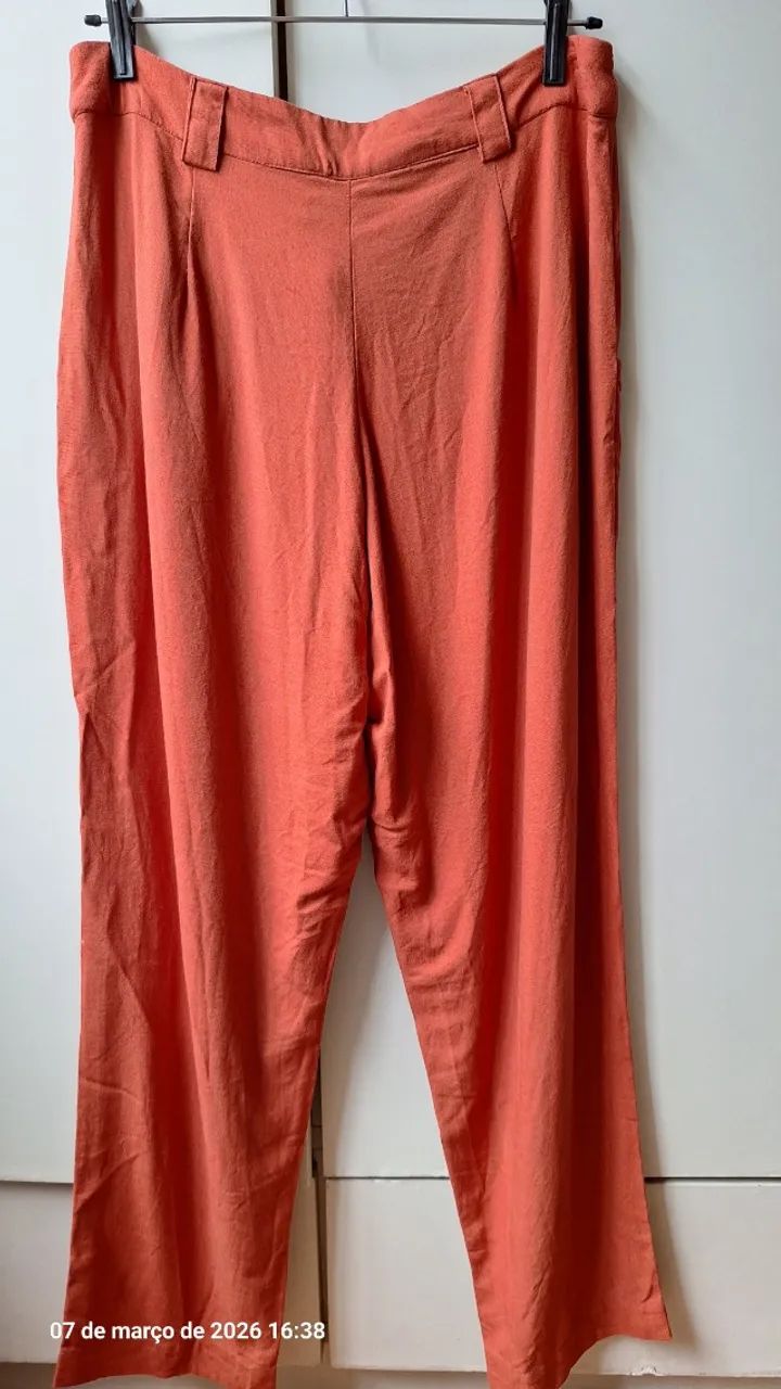 Calça alfaiataria com linho, Carmel, tam 40 - Foto 4