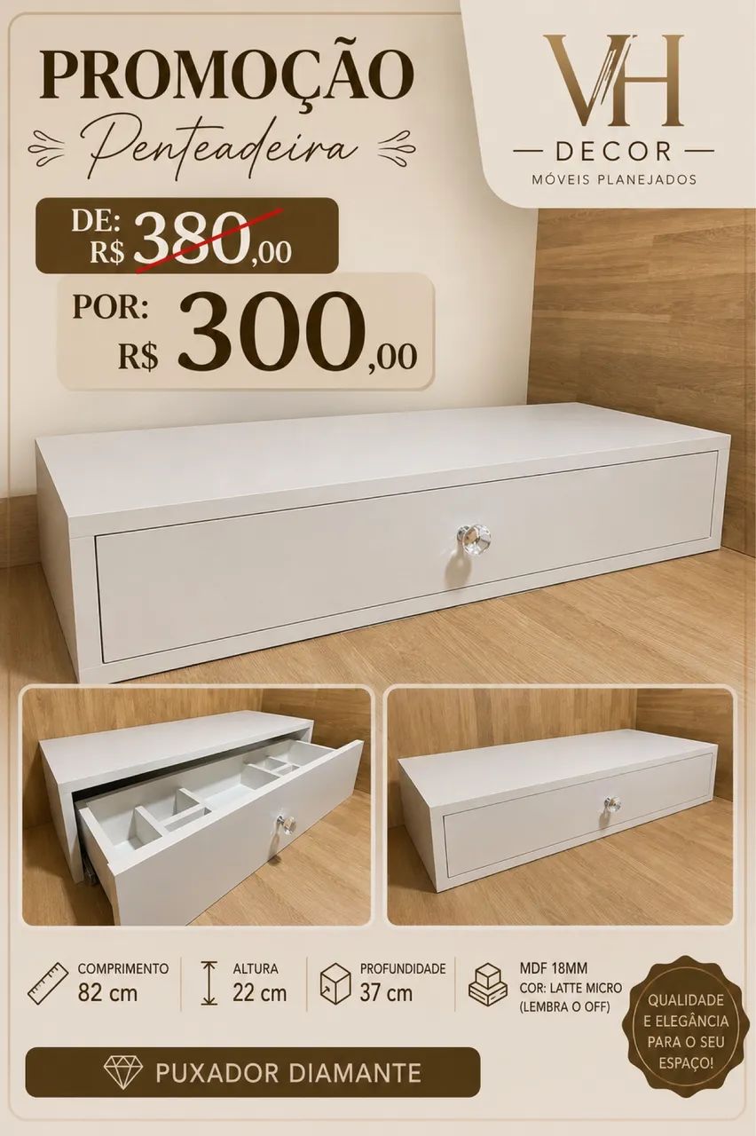 Penteadeira Cor latte micro 18mm