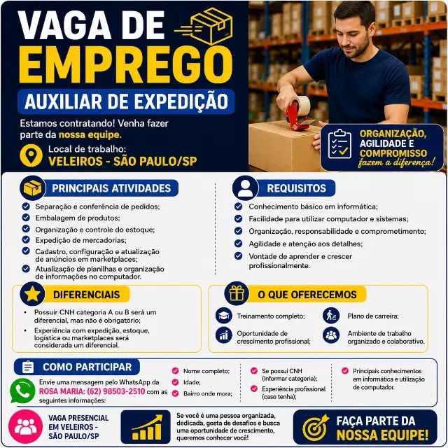 VAGA DE EMPREGO - AUXILIAR DE EXPEDIÇÃO