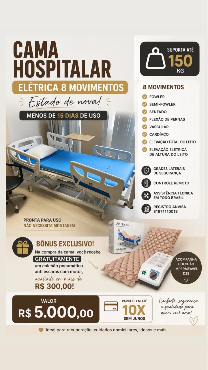 CAMA HOSPITAL ELETRÔNICA 10 dias de uso 