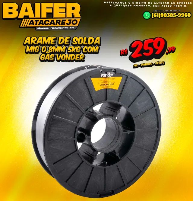 Arame de solda Mig 0,8mm 5kg Com Gás Vonder