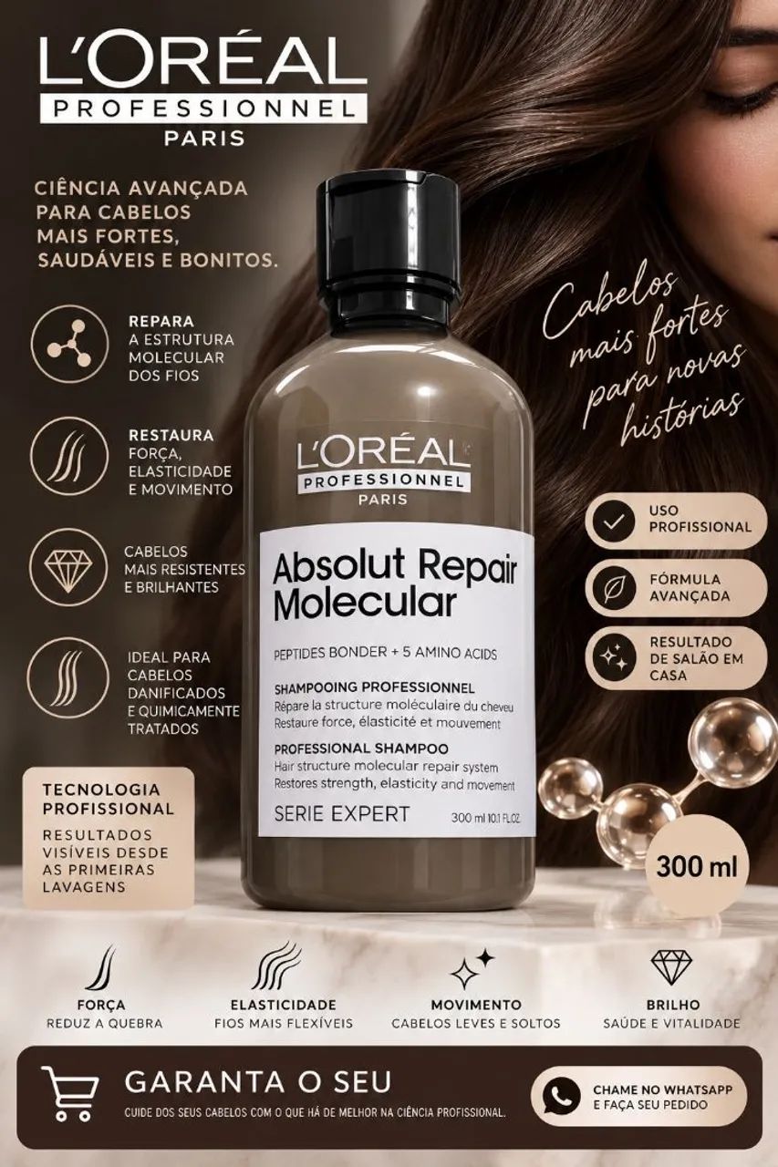 Shampoo L'Oréal Absolut.Repair molecular 300ml - Foto 2