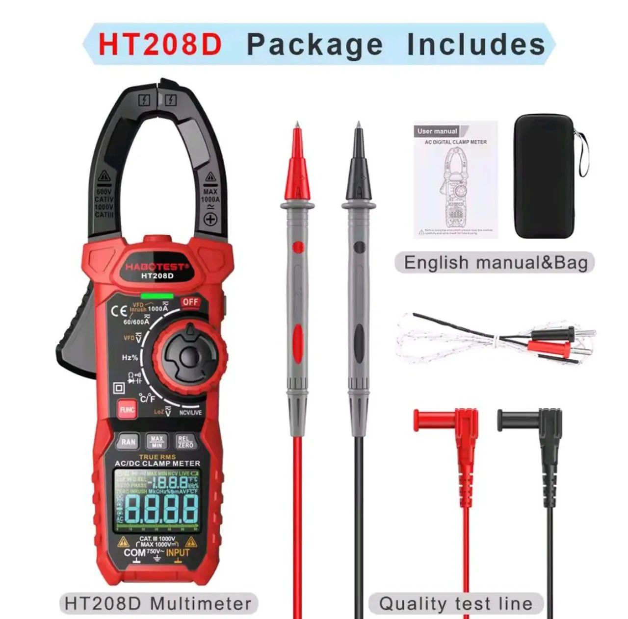 alicate amperímetro digital Habotest HT208D