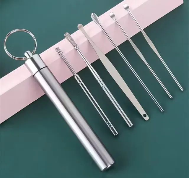 Kit limpeza de ouvidos 6 peças em inox  - Foto 5