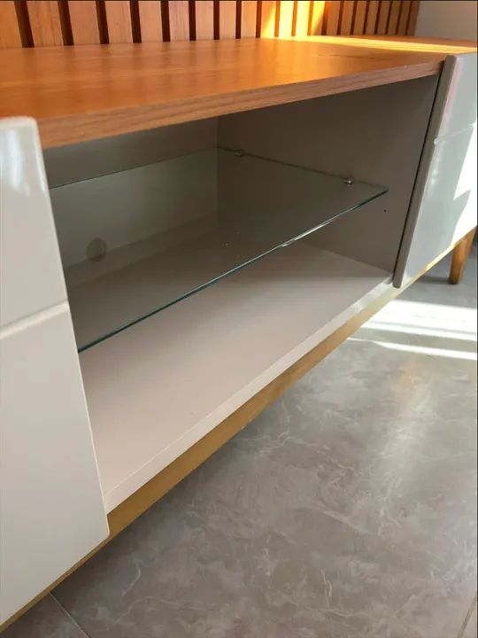 Rack com 2 Gavetas Telescópicas e Prateleira de Vidro - Design Nature Off White - Foto 2