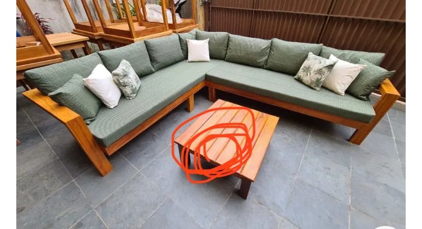 Conjunto de 1 sofá de dois lugares + 2 poltronas de madeira maciça - Foto 6