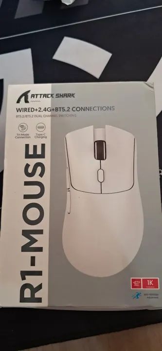 Mouse Gamer Attack Shark R1-MOUSE - WIRED+2.4G+BT5.2 - Branco