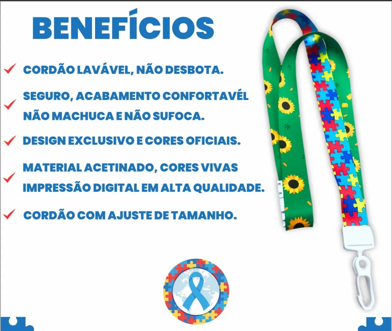 01 Cordão Autismo/autista Girassol Com Trava De Segurança. - Foto 2