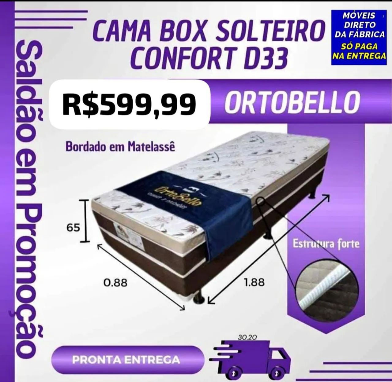 CAMAS BOX SOLTEIRO DIRETO DA FÁBRICA  - Foto 4