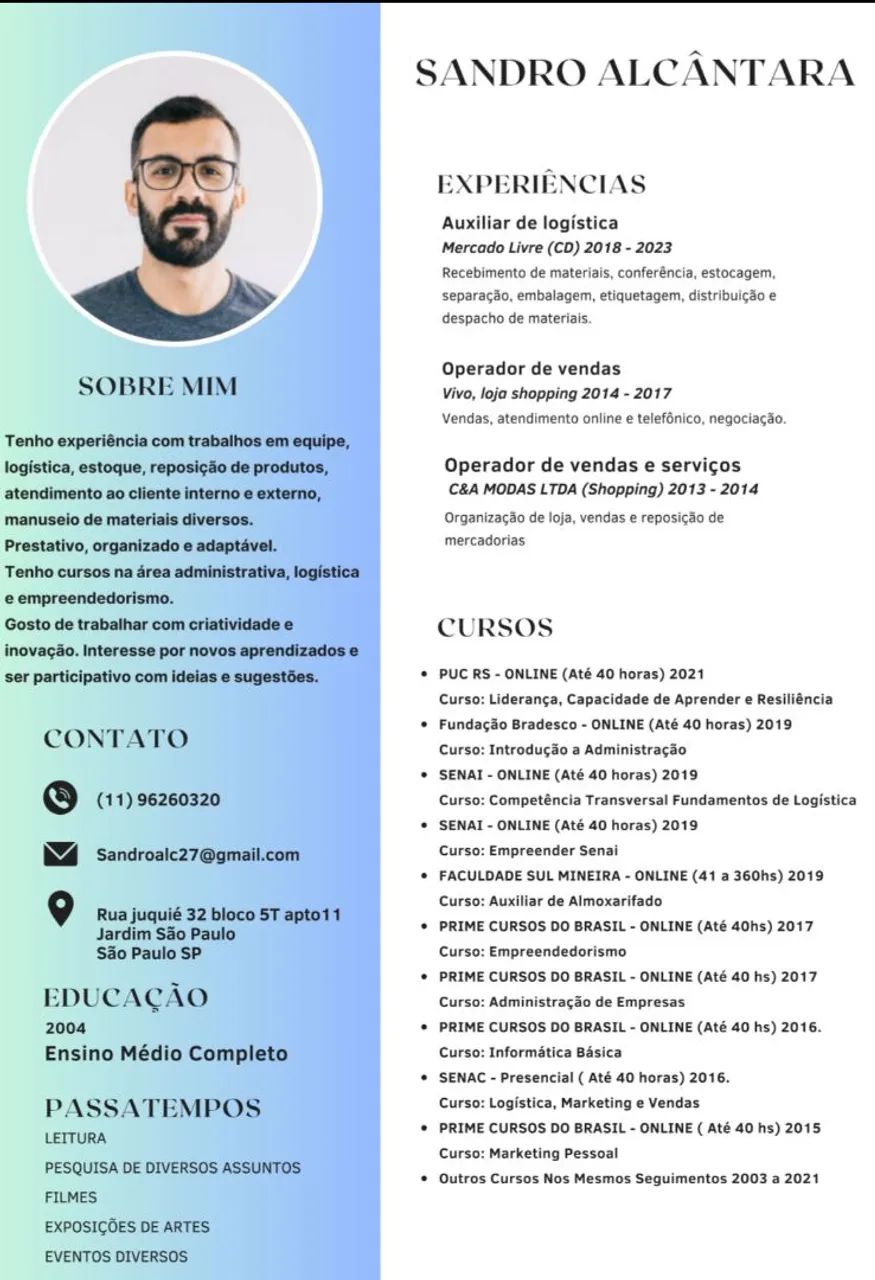 Faço seu Currículo personalizado, atualizo ou crio do zero.<br>Currículo bonito abre portas!<br>