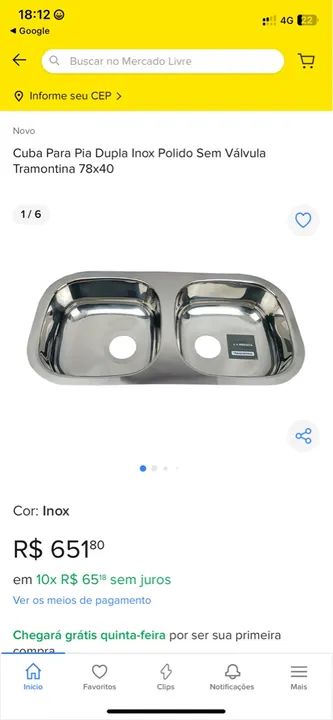 Cuba para Pia Dupla Tramontina 78x40 Inox