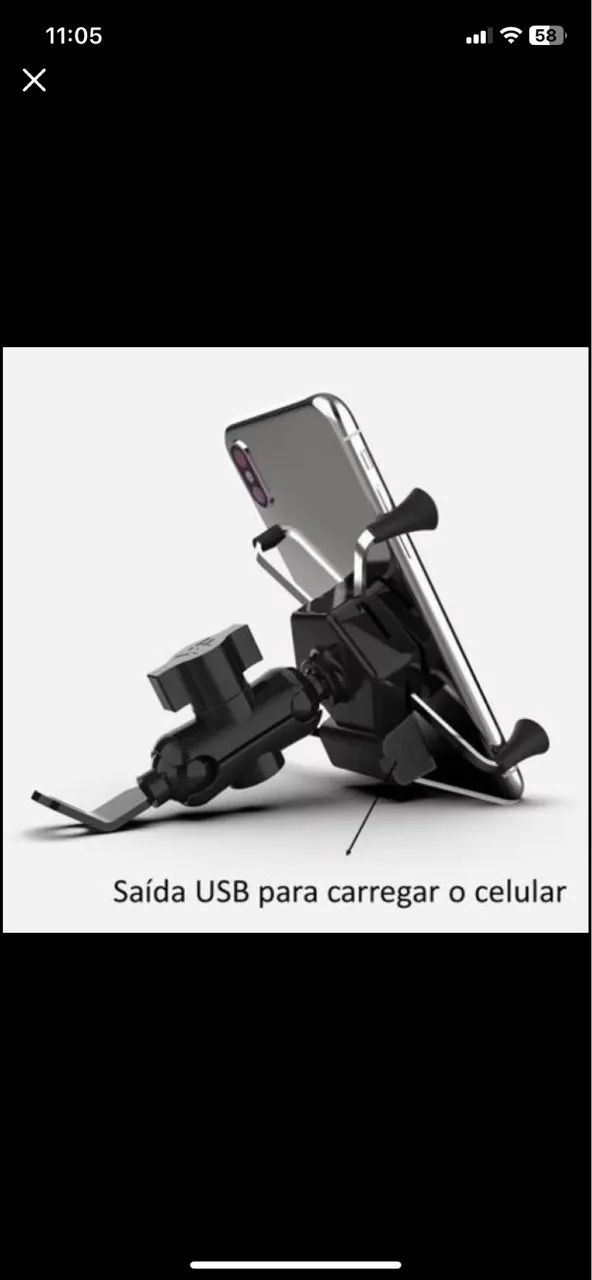 Suporte Garra Para Celular Moto Universal Com Carregador Usb - Foto 2
