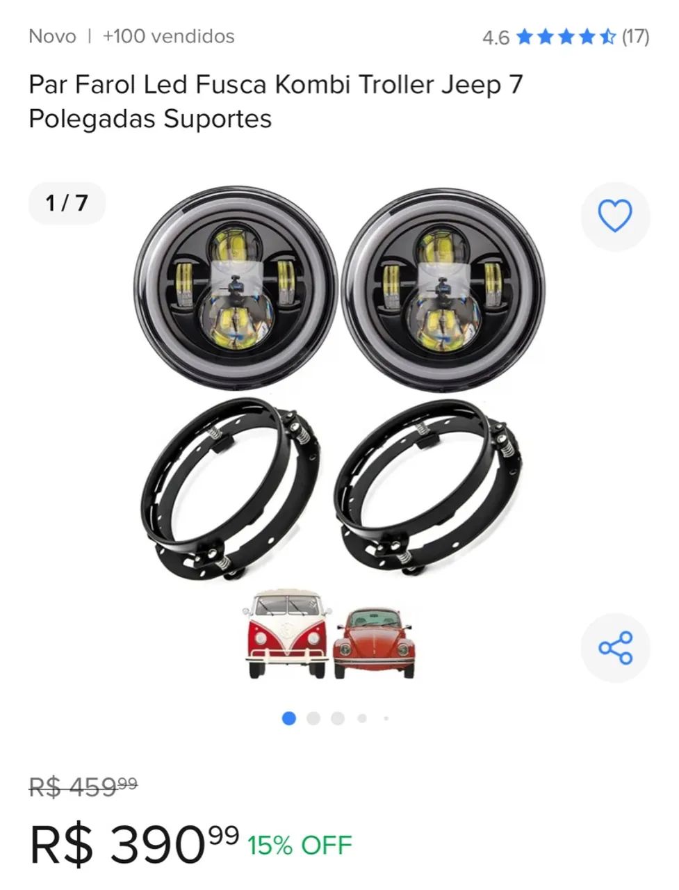 Farol Led Fusca Kombi Troller Jeep 7 Polegadas - Foto 2
