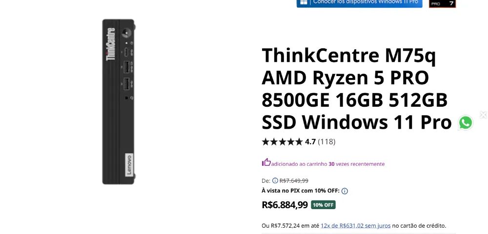 ThinkCentre M75q AMD Ryzen 5 PRO 16GB 512GB  - Foto 3