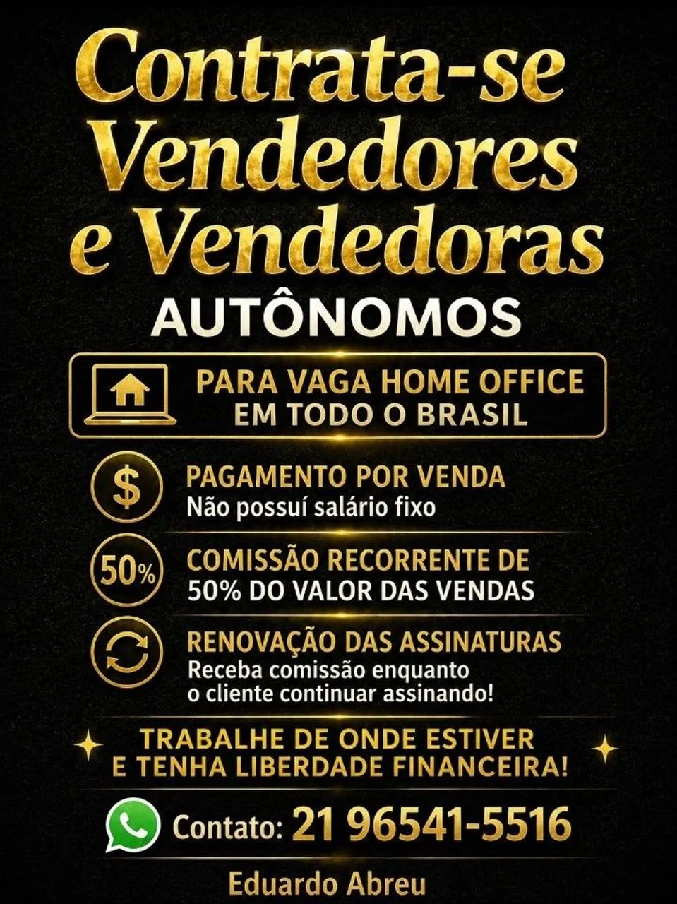 vaga para vendedores e vendedoras 