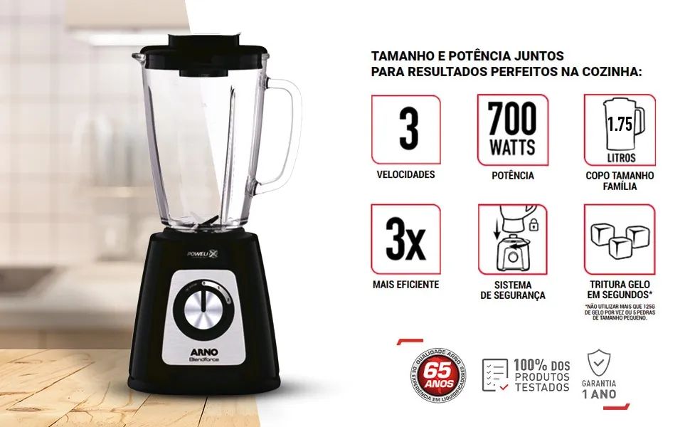Liquidificador Arno Blendforce 1.25 L preto com jarra de vidro Lacrado