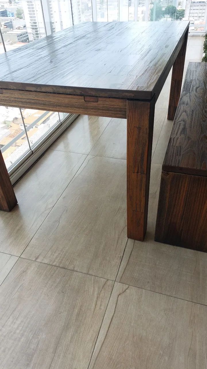 Mesa madeira rústica, externa ou interna com extensor de tamanho  - Foto 2