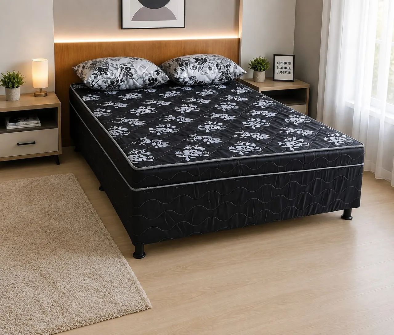 Cama box de casal com espuma  de 5cm acoplada a base  - Foto 2