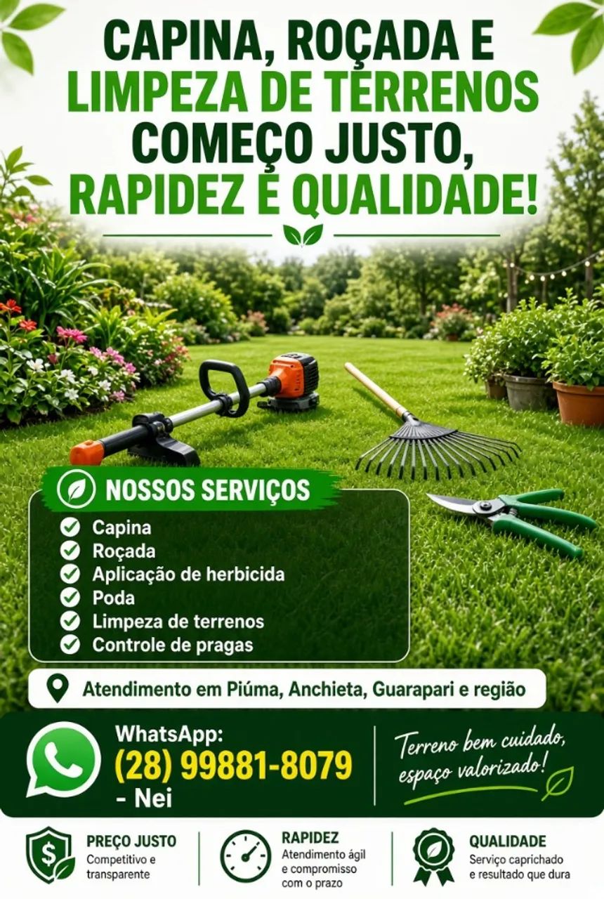 Capina, Roçada e Limpeza de Terrenos com Preço Justo, Rapidez e Qualidade