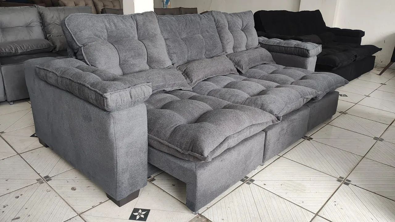 Sofá retrátil reclinável com pillow top entrega imediata 