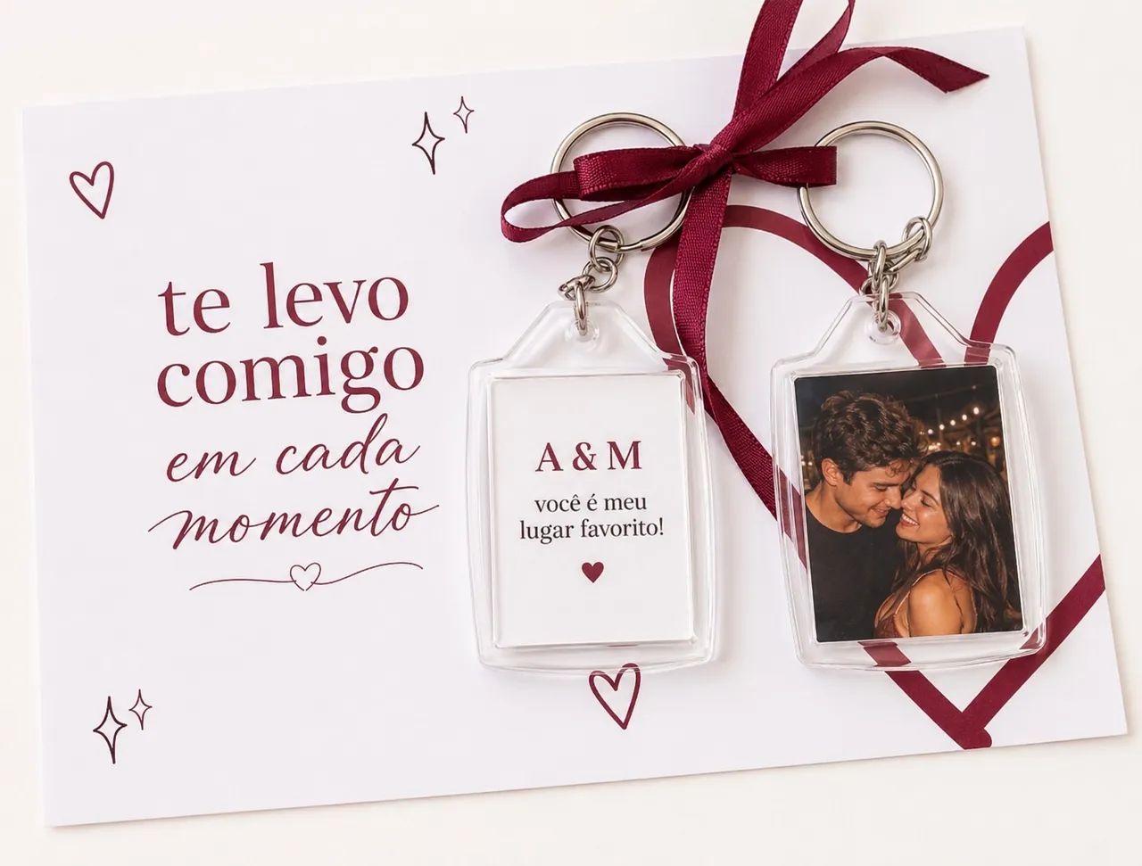 dupla de chaveiros acrílico 3x3 | personalizado com foto e mensagem | presente romântico