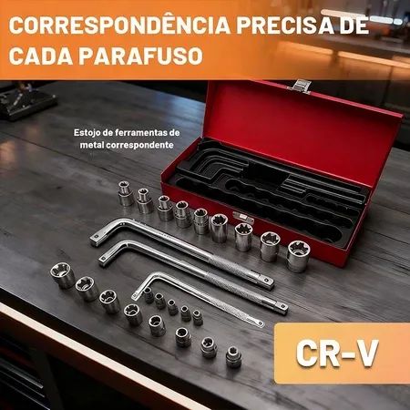 Kit de Soquetes E-Torx Fêmea 25p Aço CR-V com 3 Chaves L Profissional para Manutenção Auto 2