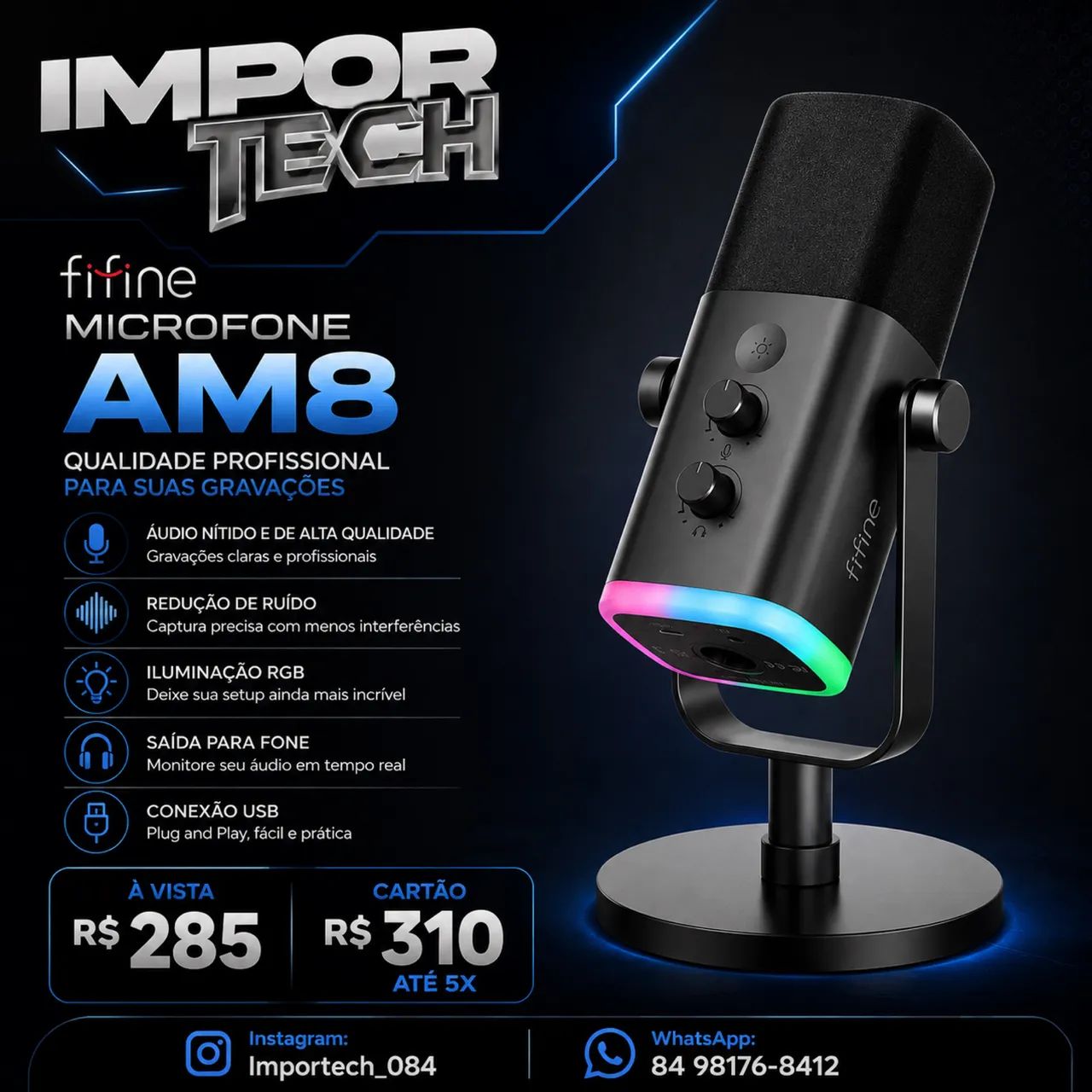 Microfone Fifine AM8 (Preto).