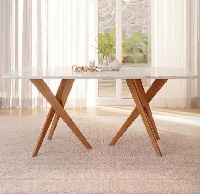 Mesa de Jantar Bellagio 1,80 m Madeira Off White com Vidro