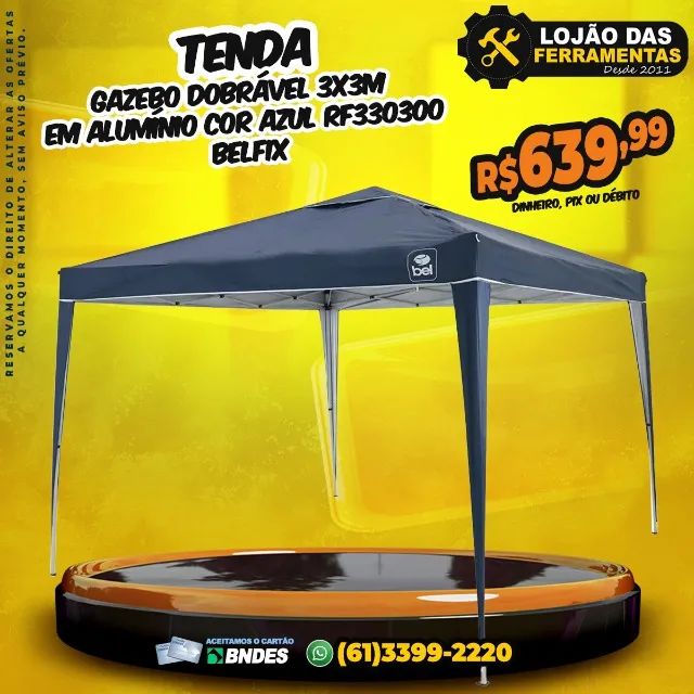 Tenda Gazebo Dobrável 3x3M em Alumínio Cor Azul RF330300 Belfix