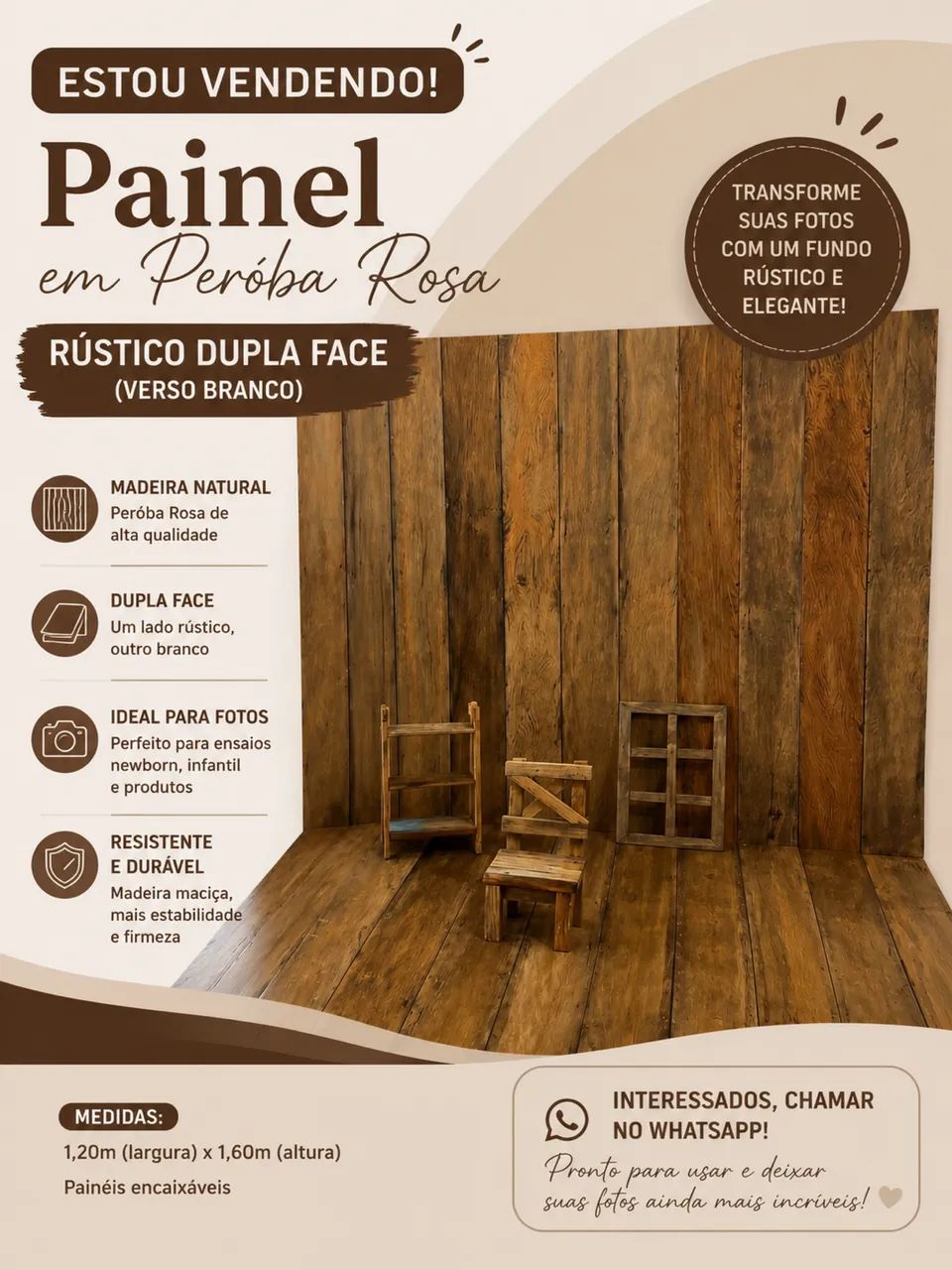 Painel fotográfico dupla face rústico prime peroba rosa original 