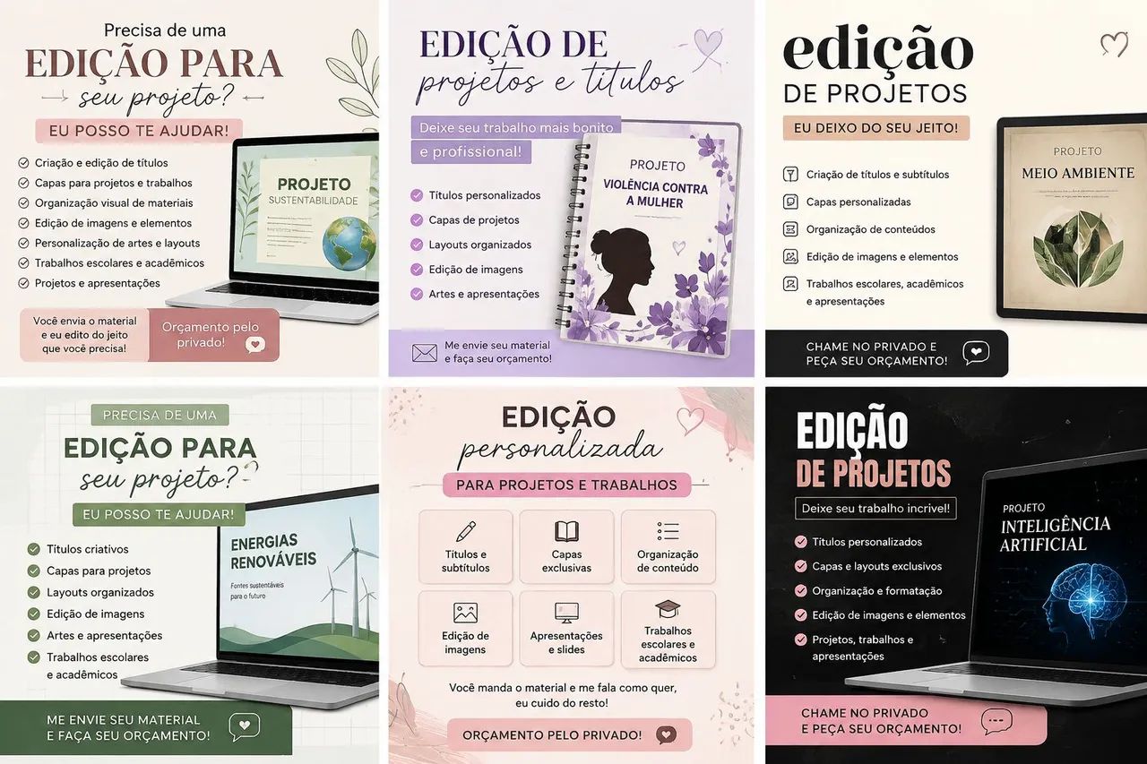 Edição de Projetos, Trabalhos e Apresentações Personalizadas.