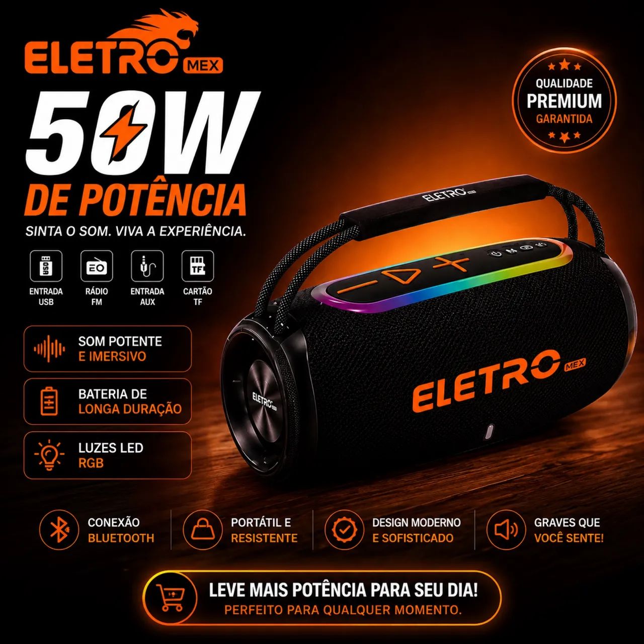 Caixa de Som Bluetooth 50W Eletromex | Entrega Imediata Hoje