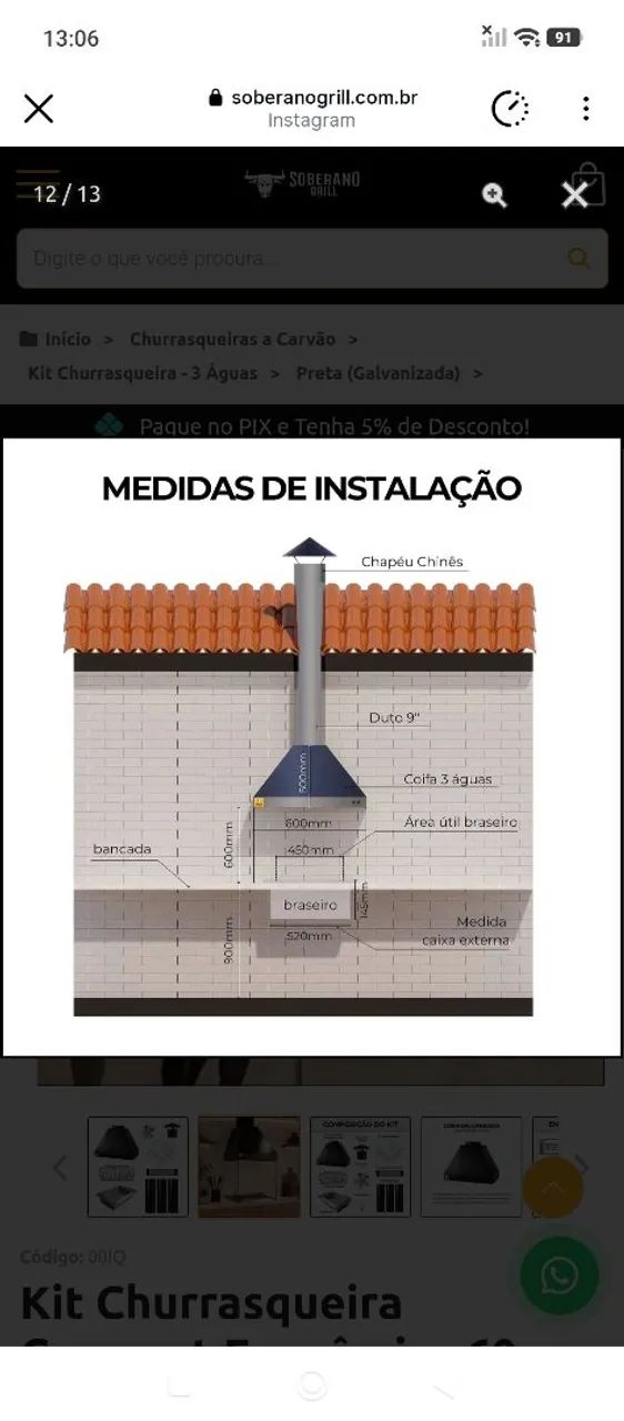 Kit Churrasqueira Gourmet 60cm Completa com Coifa e Vidros - Foto 5