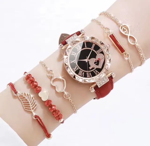 Kit relógio vermelho + pulseiras - Foto 5