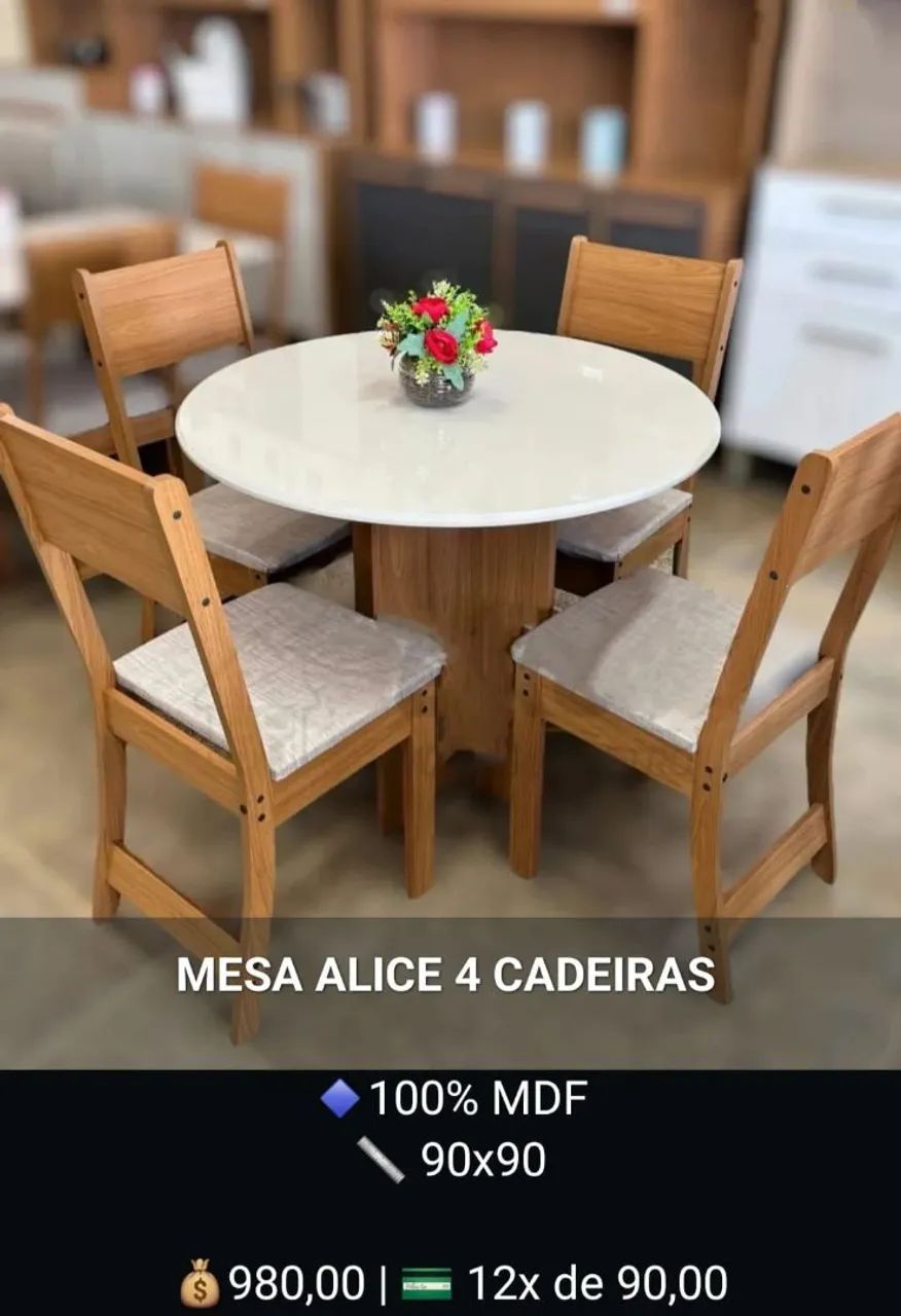 Mesa Alice redonda 4 cadeiras