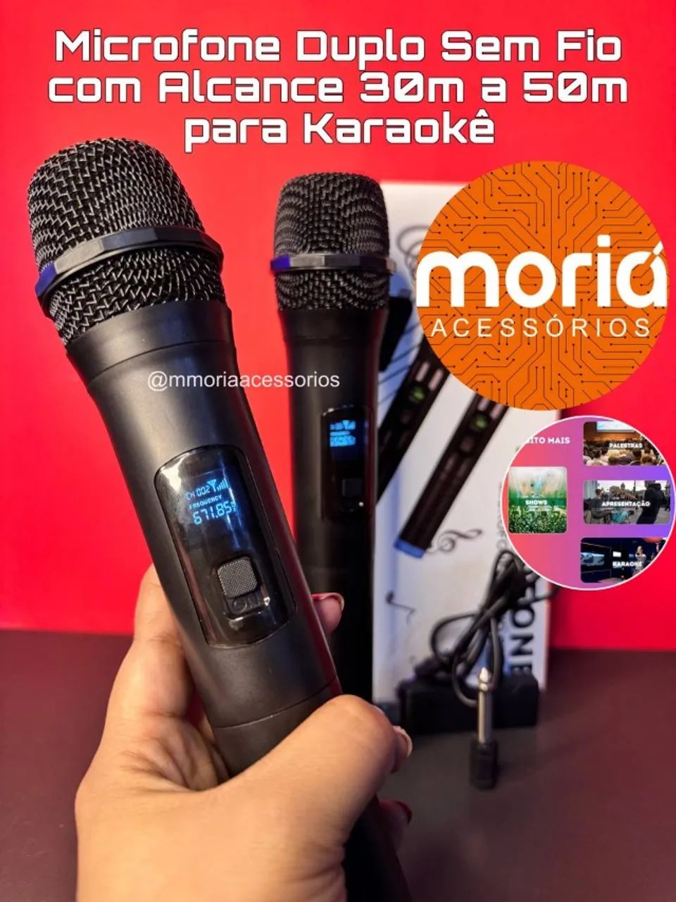 Microfone Duplo Sem Fio Dinâmico Profissional Recarregável V16U Com Receptor USB - Foto 3