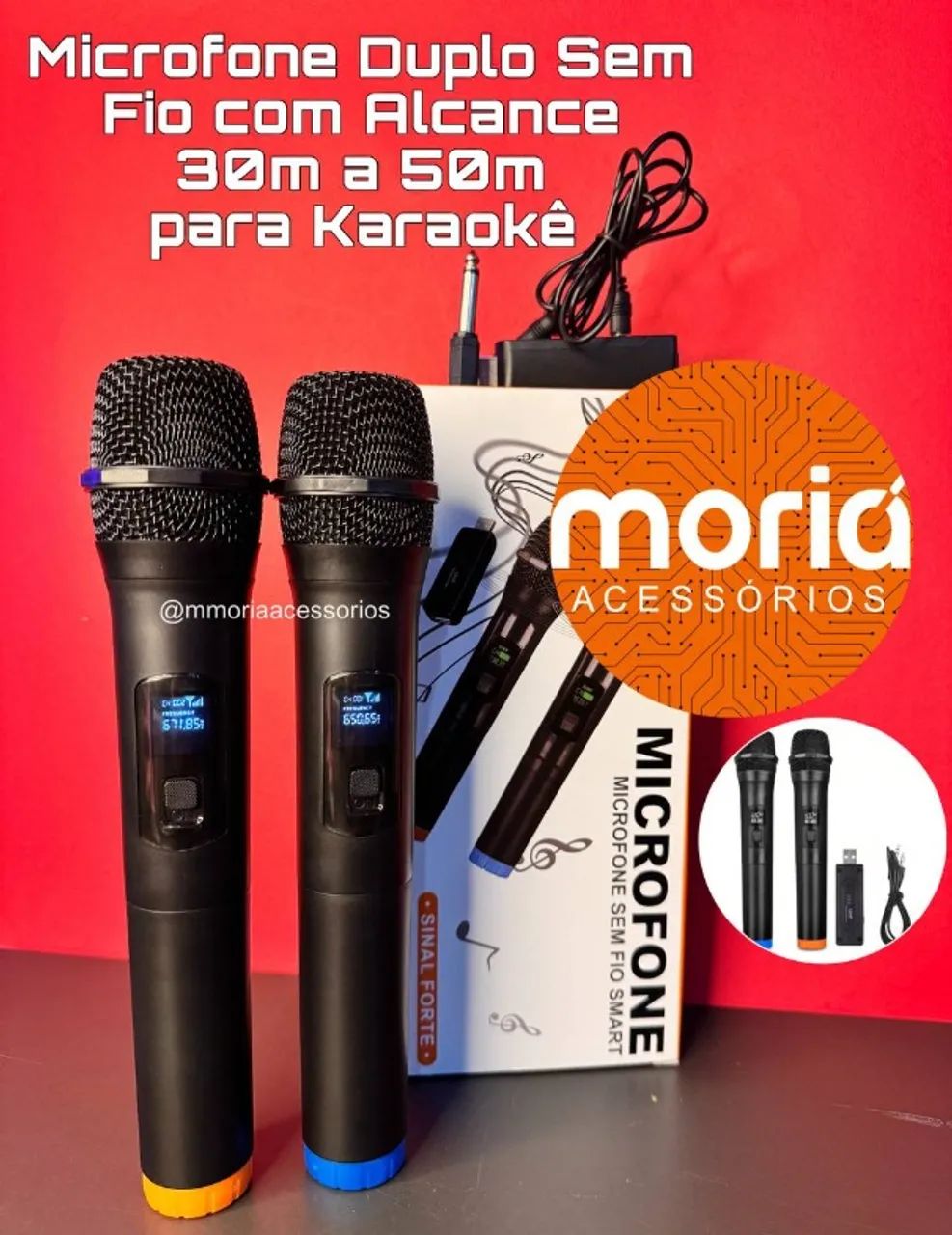 Microfone Duplo Sem Fio Dinâmico Profissional Recarregável V16U Com Receptor USB