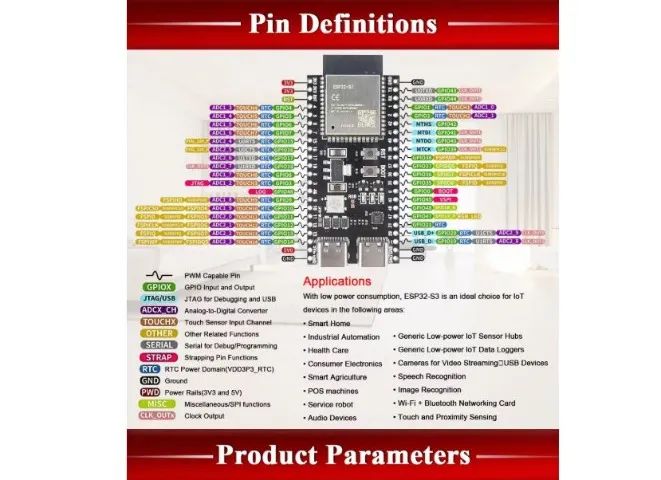 ESP32-S3 com módulo Wi-Fi e Bluetooth para Arduino IDE ESP32-S3-WROOM1 44 pinos  COD-AM664 - Foto 4