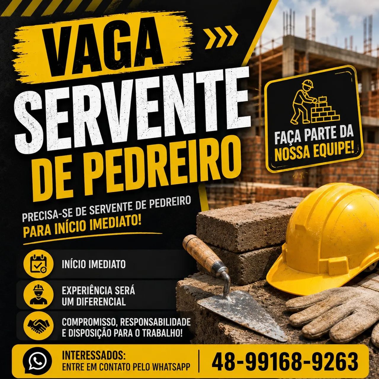 Precisa-se de servente de pedreiro 
