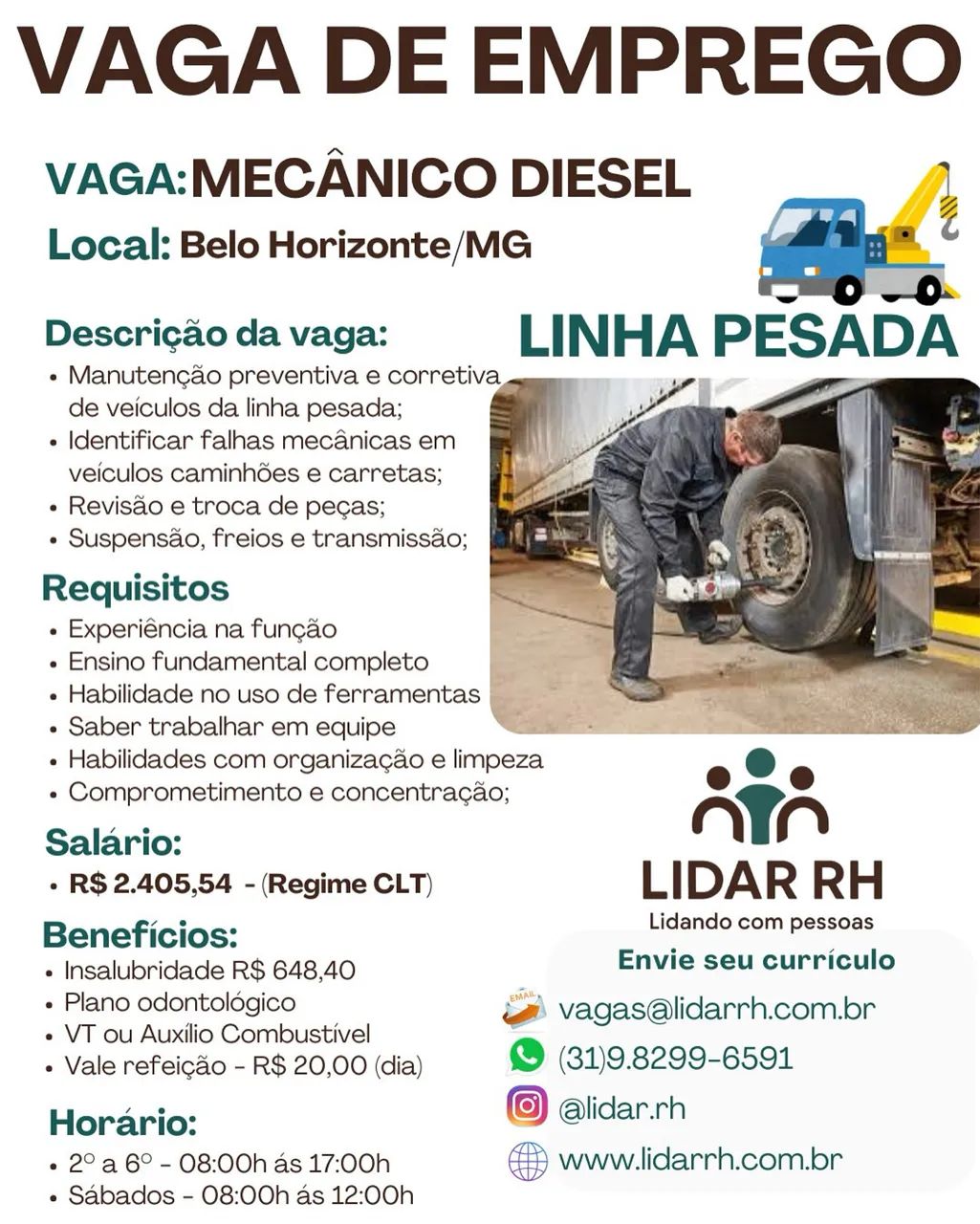 Vaga Mecânico Diesel Linha Pesada
